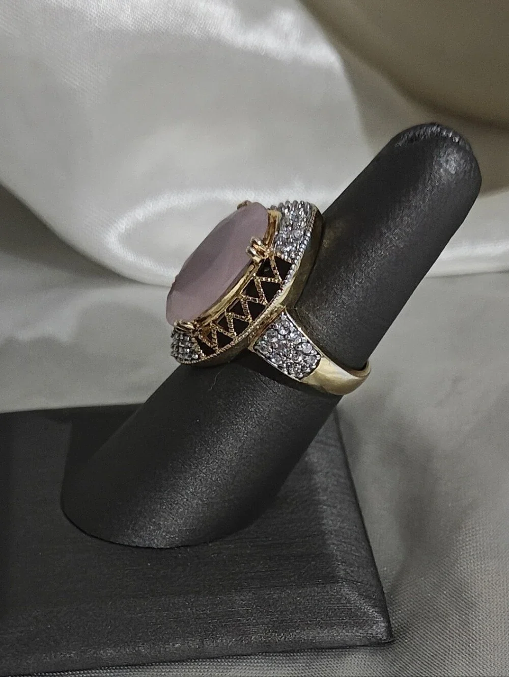 VTG Sterling Silver & Gold Wash Rose Quartz Cocktail Ring